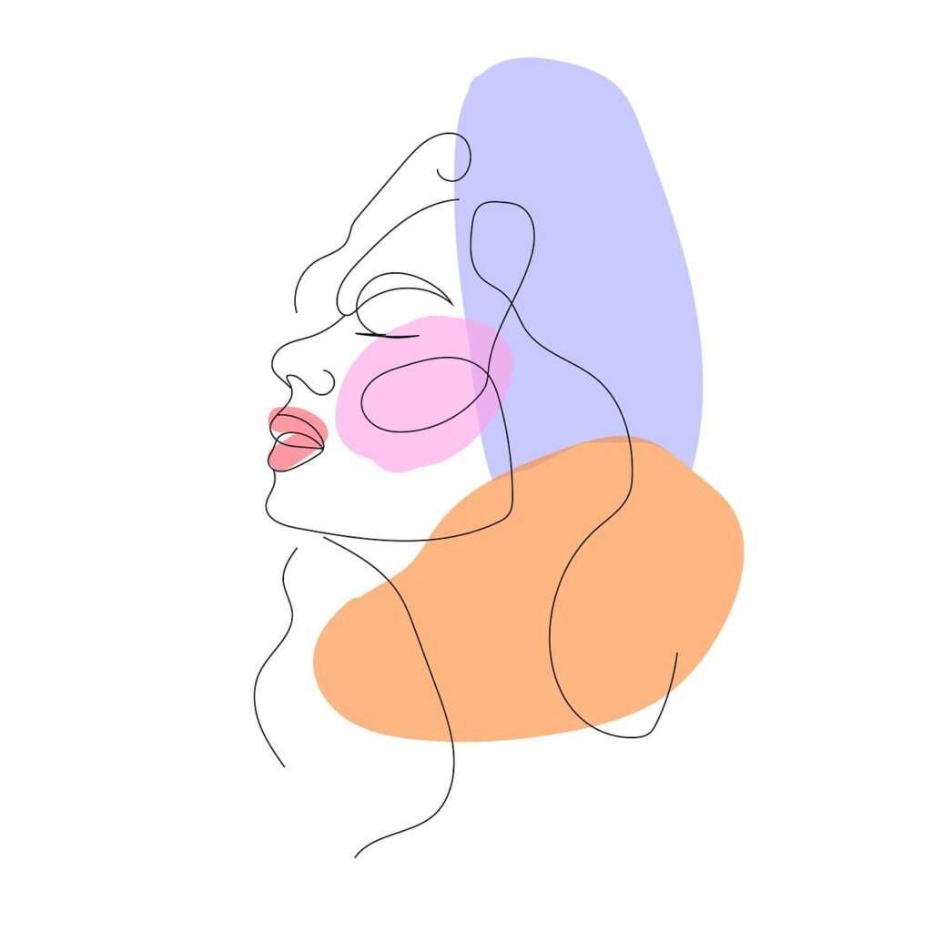 Illustration Outline of a woman with purple, blue, and light brown colors.